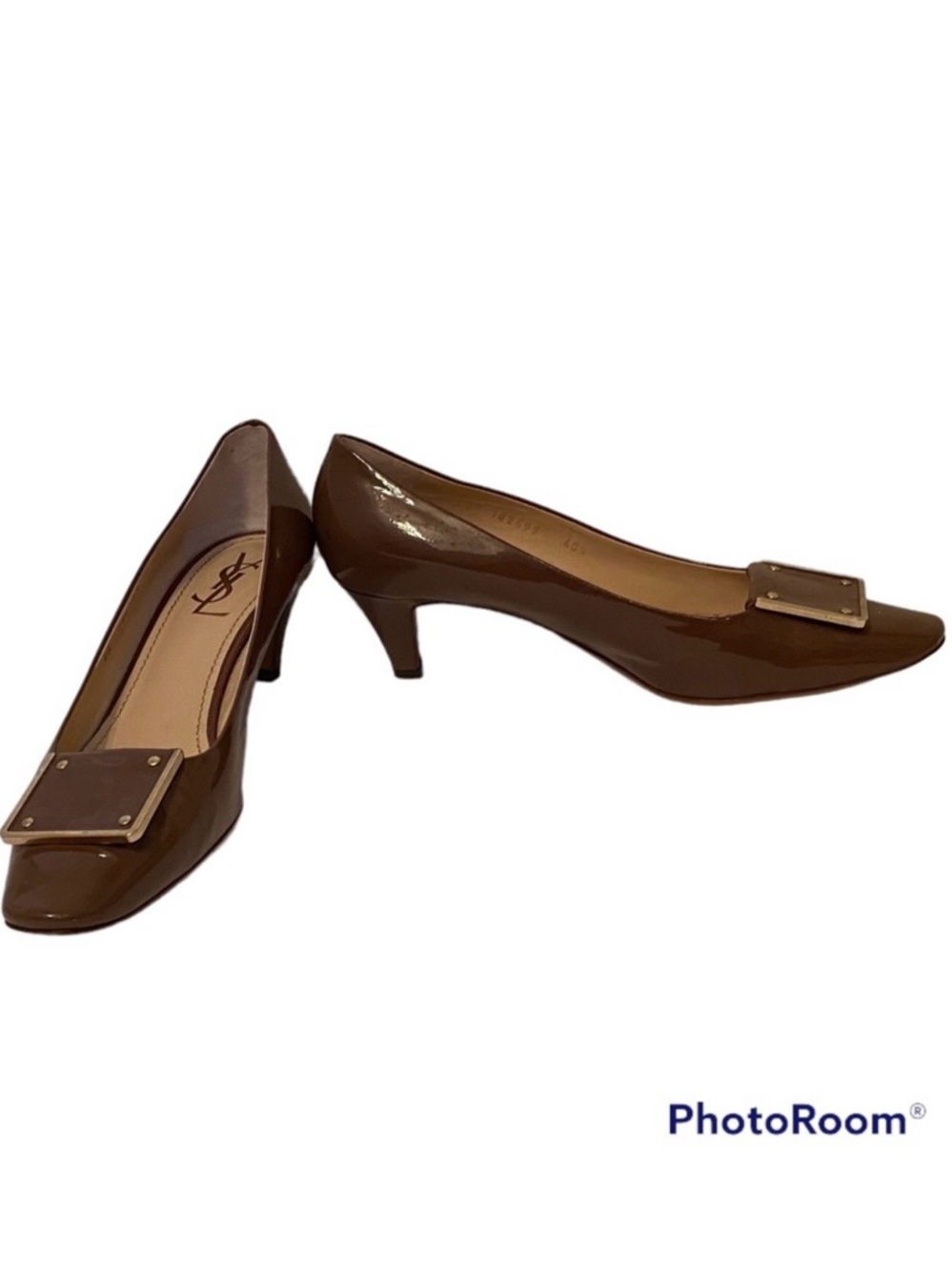 YVES SAINT LAURENT YSL SHOES HEELS BROWN PATENT LEATHER ITALY SIZE 40.5 10 10.5